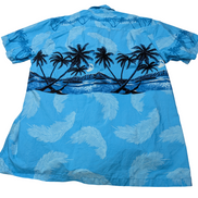 Chemise hawaïenne bleue Paradise Style Hawaii palmiers manches courtes taille #