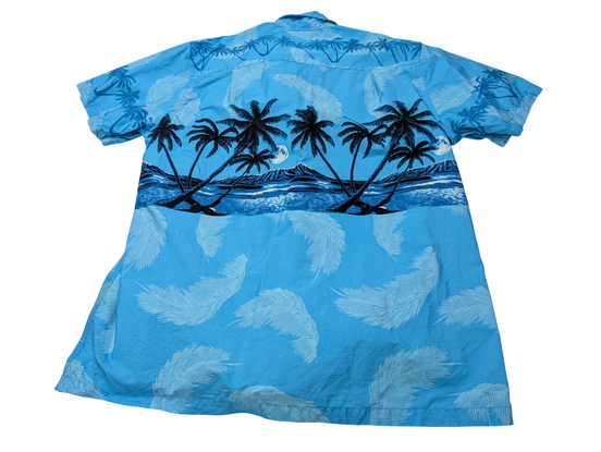 Chemise hawaïenne bleue Paradise Style Hawaii palmiers manches courtes taille #