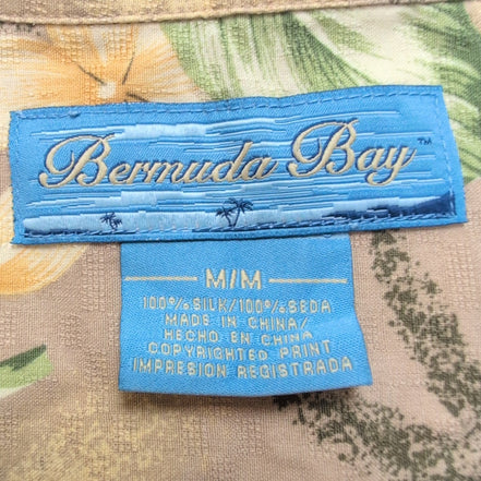 Chemise Hawaïenne Bermuda Bay M Soie Feuillage Fleurs Manches Courtes