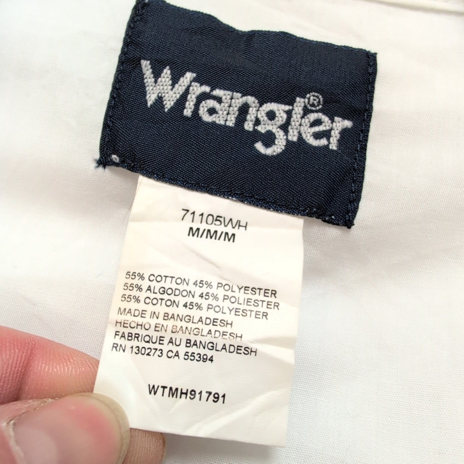 Chemise Wrangler Western Blanche Boutons Pression - Taille M