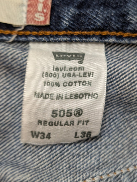 Jean Levi's 505 Regular Fit Vintage Homme W34 L36 Bleu Denim Droit Long