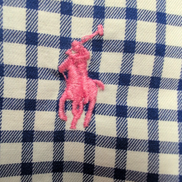 Chemise Polo Ralph Lauren Slim Fit L Carreaux Bleu Blanc Logo Rose