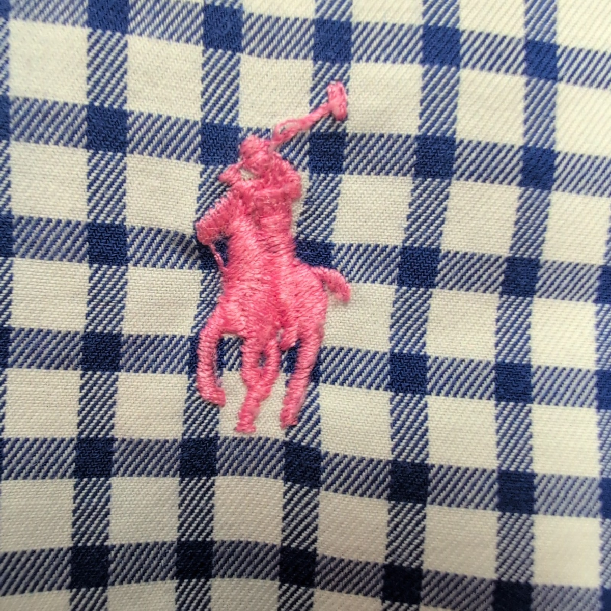 Chemise Polo Ralph Lauren Slim Fit L Carreaux Bleu Blanc Logo Rose