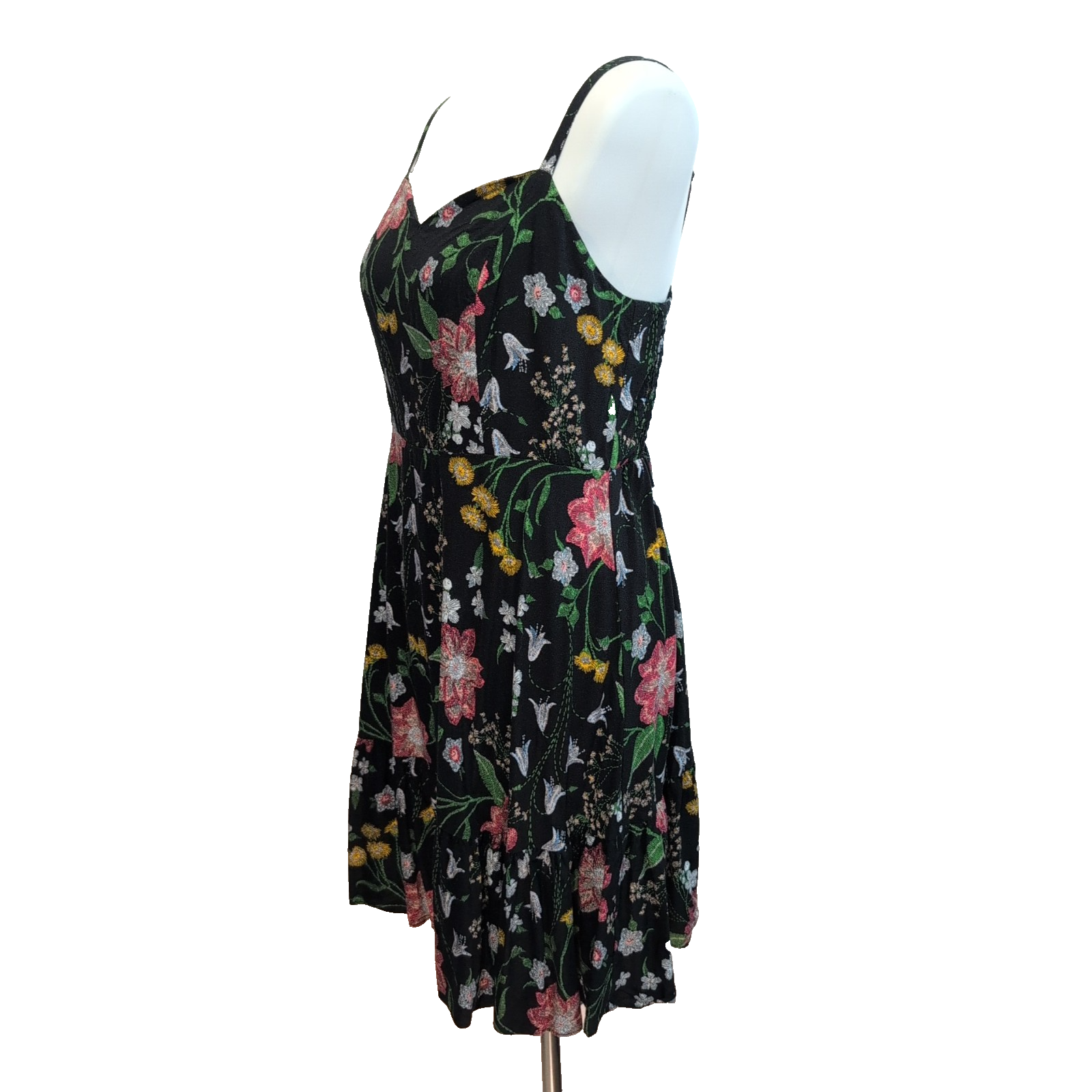 Robe d'été Fleurie Noire Viscose Bretelles Réglables Taille L