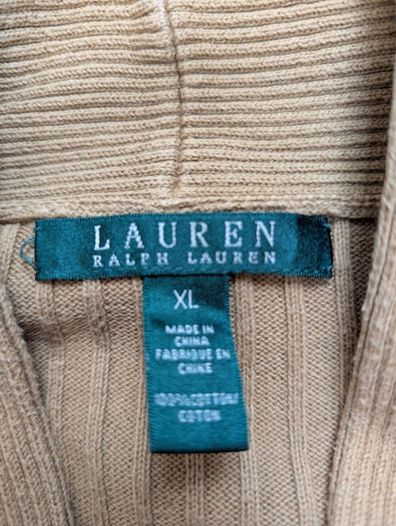 Pull LAUREN Ralph Lauren XL beige camel col V bouton doré maille côtelée