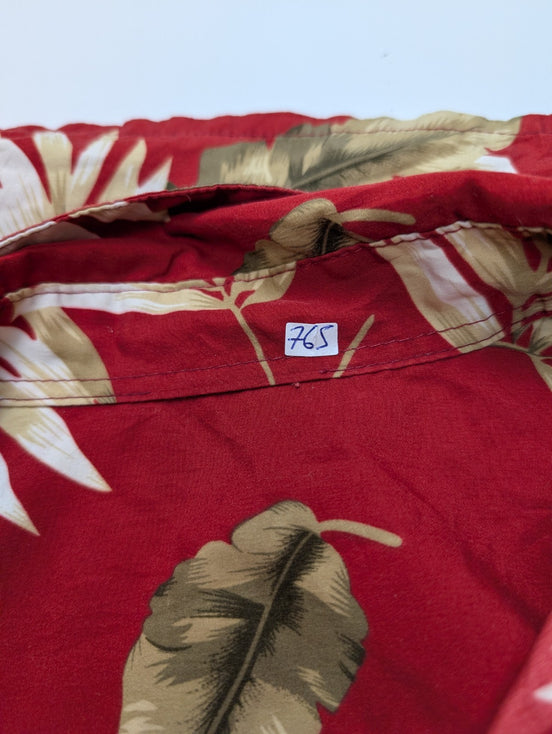 Chemise Hawaïenne Rouge - Motif Feuillage Tropical - Taille L/XL