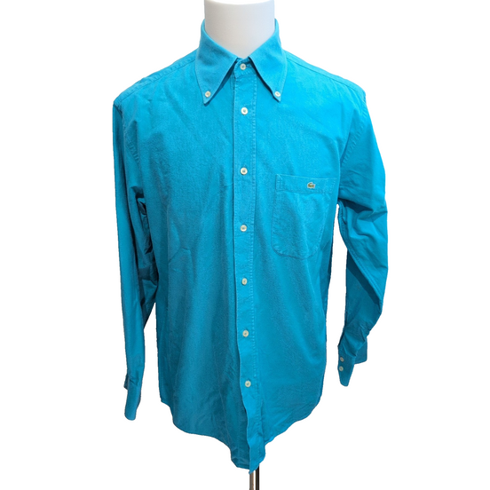 Chemise Lacoste 42 XL Bleu Ciel Uni 100% Coton Logo manches longues