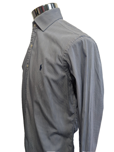 Chemise Polo Ralph Lauren Shirt M/L Regent Custom Fit Bleu Rayé Classique
