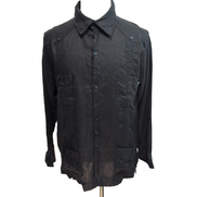 Chemise hawaïenne cubaine taille L noir 100% lin brodée 4 poches manches longues