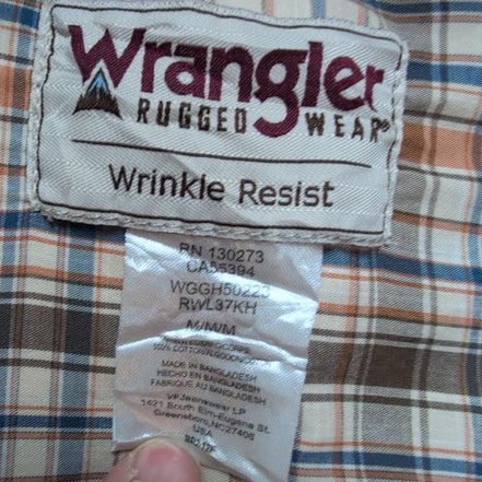 Chemise Wrangler Rugged Wear Orange Marron Carreaux Coton Manches Longues T.M