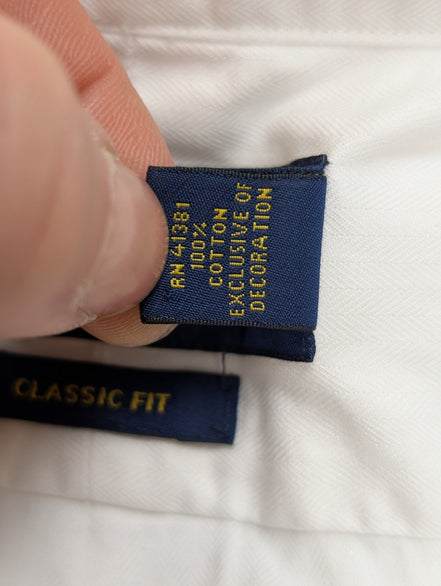 Ralph Lauren Chemise Classic Fit S/M Blanche Logo Bleu Marine