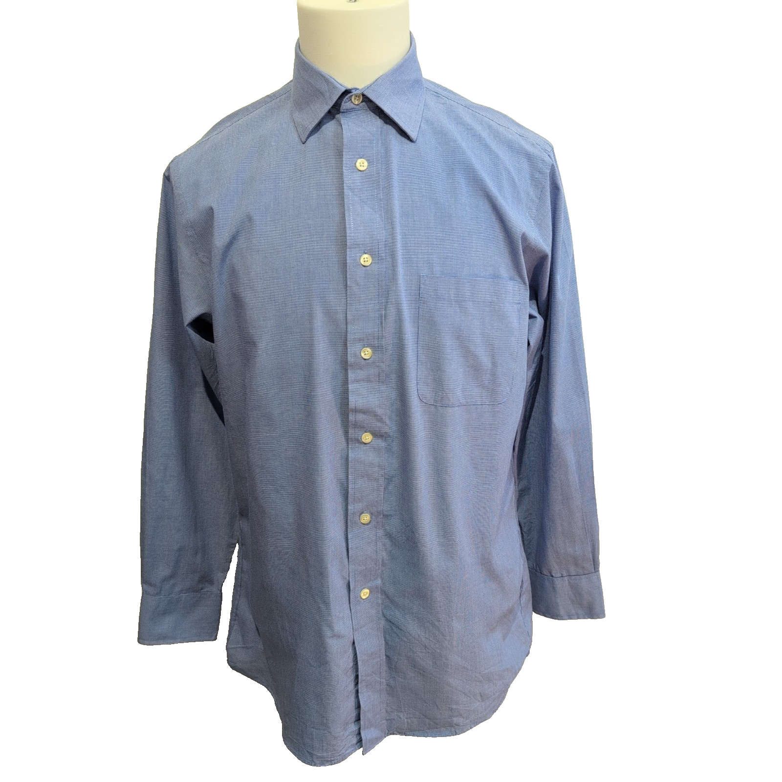 Chemise Chaps Homme Taille M Bleu Micro Carreaux Regular Fit Coton Poche
