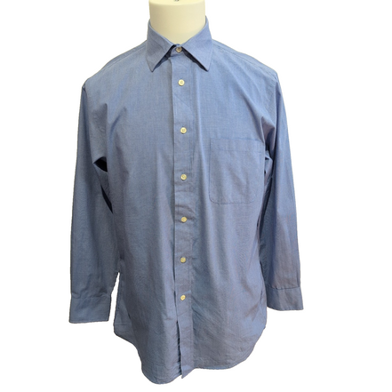 Chemise Chaps Homme Taille M Bleu Micro Carreaux Regular Fit Coton Poche