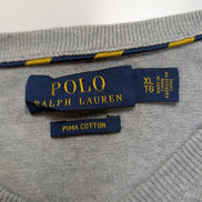 Pull Polo Ralph Lauren Col V Gris Clair Logo Bleu Marine - 100% Coton Pima XL