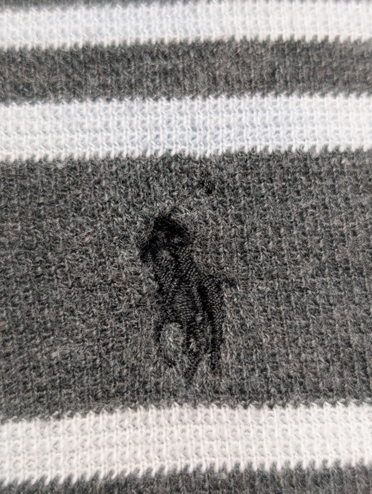 Pull Polo Ralph Lauren col rond noir gris rayures logo noir coton M