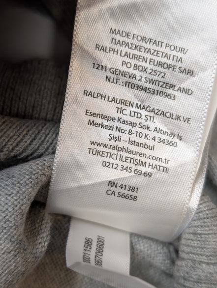 Pull POLO RALPH LAUREN Homme XL Gris Foncé Col V Logo Ton sur Ton Excellent État