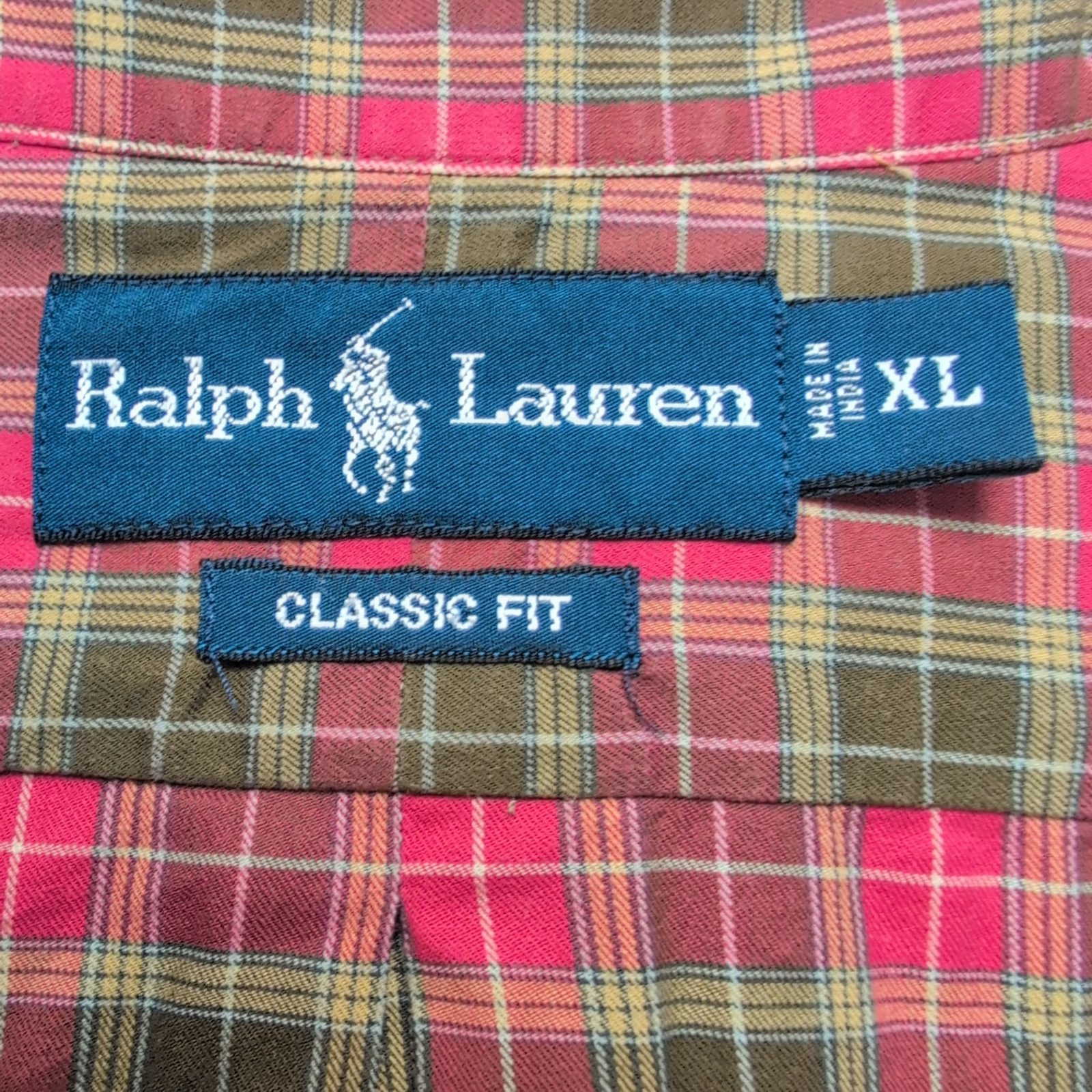 Chemise Ralph Lauren Classic Fit XL Carreaux Rouge Kaki Logo Vert manches longue