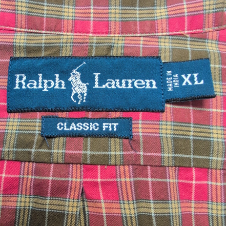 Chemise Ralph Lauren Classic Fit XL Carreaux Rouge Kaki Logo Vert manches longue