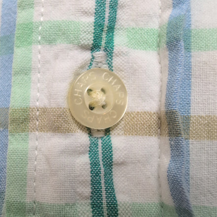 Chemise Manches Courtes Chaps 100% Coton Carreaux Gauffrés Vert Taille XL Poche