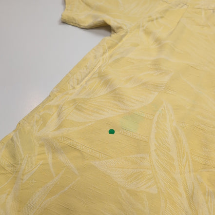Chemise Hawaïenne Caribbean Joe XL Soie Jaune Pâle Feuillage Gaufré