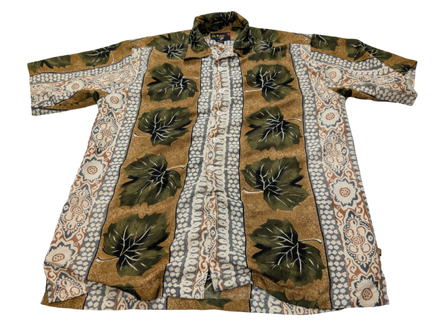 Chemise hawaïenne Bay creek Hawaii feuilles kaki manches courtes taille M #677 h