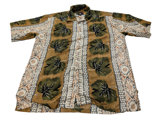 Chemise hawaïenne Bay creek Hawaii feuilles kaki manches courtes taille M #677 h