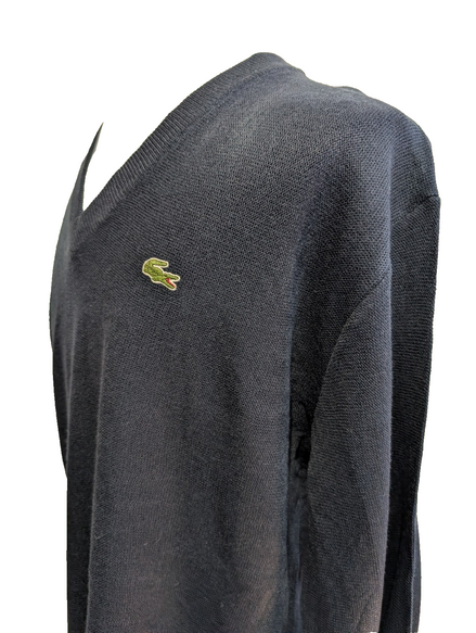 Pull Vintage Lacoste L Taille G bleu marine col V Made in Spain Acrylique