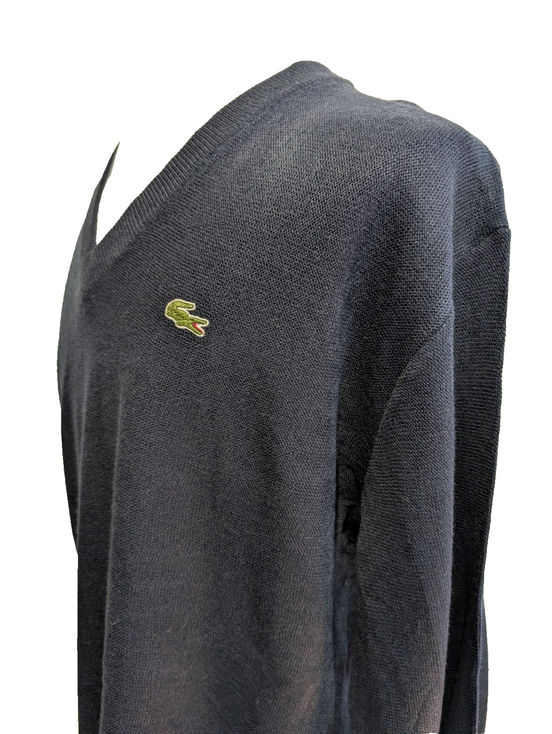 Pull Vintage Lacoste L Taille G bleu marine col V Made in Spain Acrylique