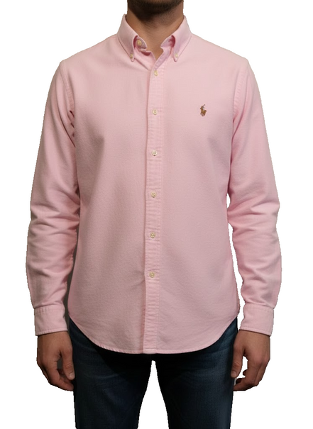 Chemise Ralph Lauren rose uni logo marron taille L #2507