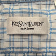 Chemise YVES SAINT LAURENT M Blanche Carreaux Bleus Manches Courtes