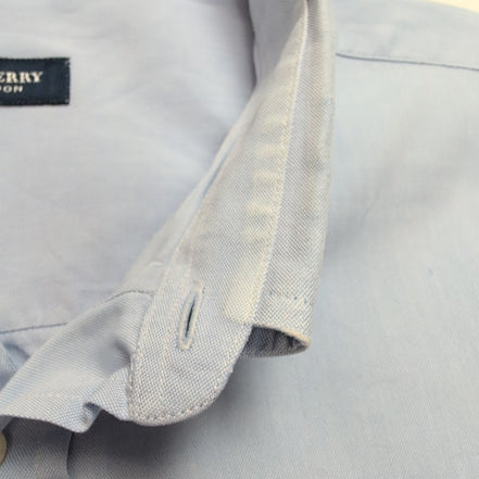 Chemise Burberry L/XL Bleu Clair Logo Brodé Boutons Gravés Coton Manches longues
