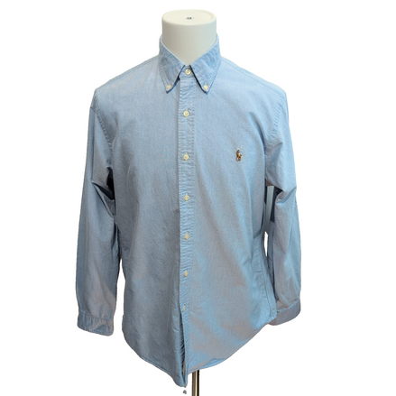 Chemise Ralph Lauren Bleu Clair L Logo Premium Marron Vintage