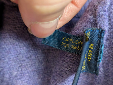 Pull POLO RALPH LAUREN Col V 100% Laine Violet Logo Vert Taille M / L