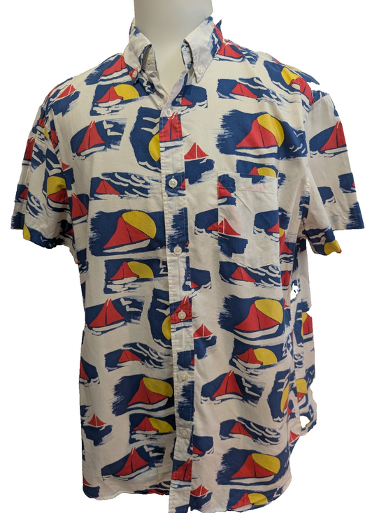 Chemise Hawaïenne J.Crew Slim XL Coton Blanc Motifs Voiliers Rouges