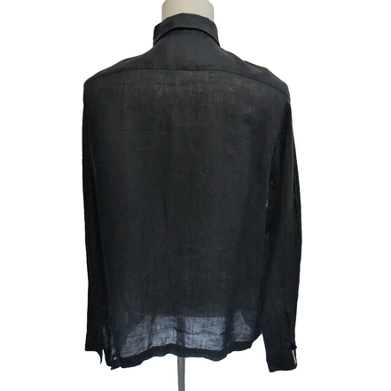 Chemise Kenzo Homme XL Noire Unie 100% Lin Logo Excellent État