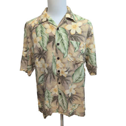 Chemise Hawaïenne Bermuda Bay M Soie Feuillage Fleurs Manches Courtes