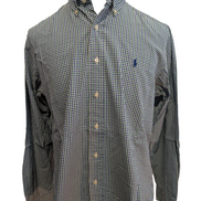 Chemise Polo Ralph Lauren Shirt L Custom Fit Carreaux Vert Bleu Button Down Logo