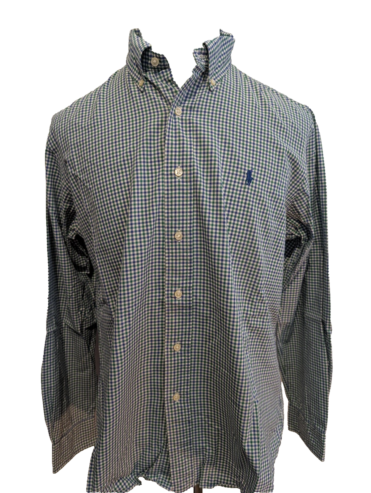 Chemise Polo Ralph Lauren Shirt L Custom Fit Carreaux Vert Bleu Button Down Logo