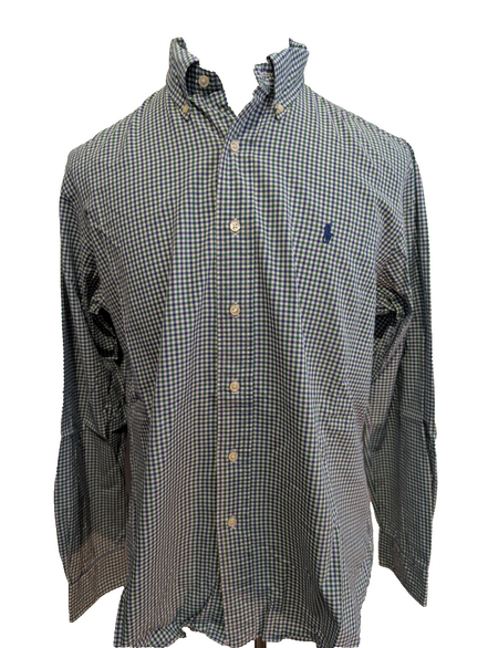 Chemise Polo Ralph Lauren Shirt L Custom Fit Carreaux Vert Bleu Button Down Logo
