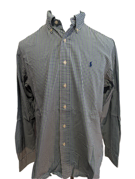 Chemise Polo Ralph Lauren Shirt L Custom Fit Carreaux Vert Bleu Button Down Logo