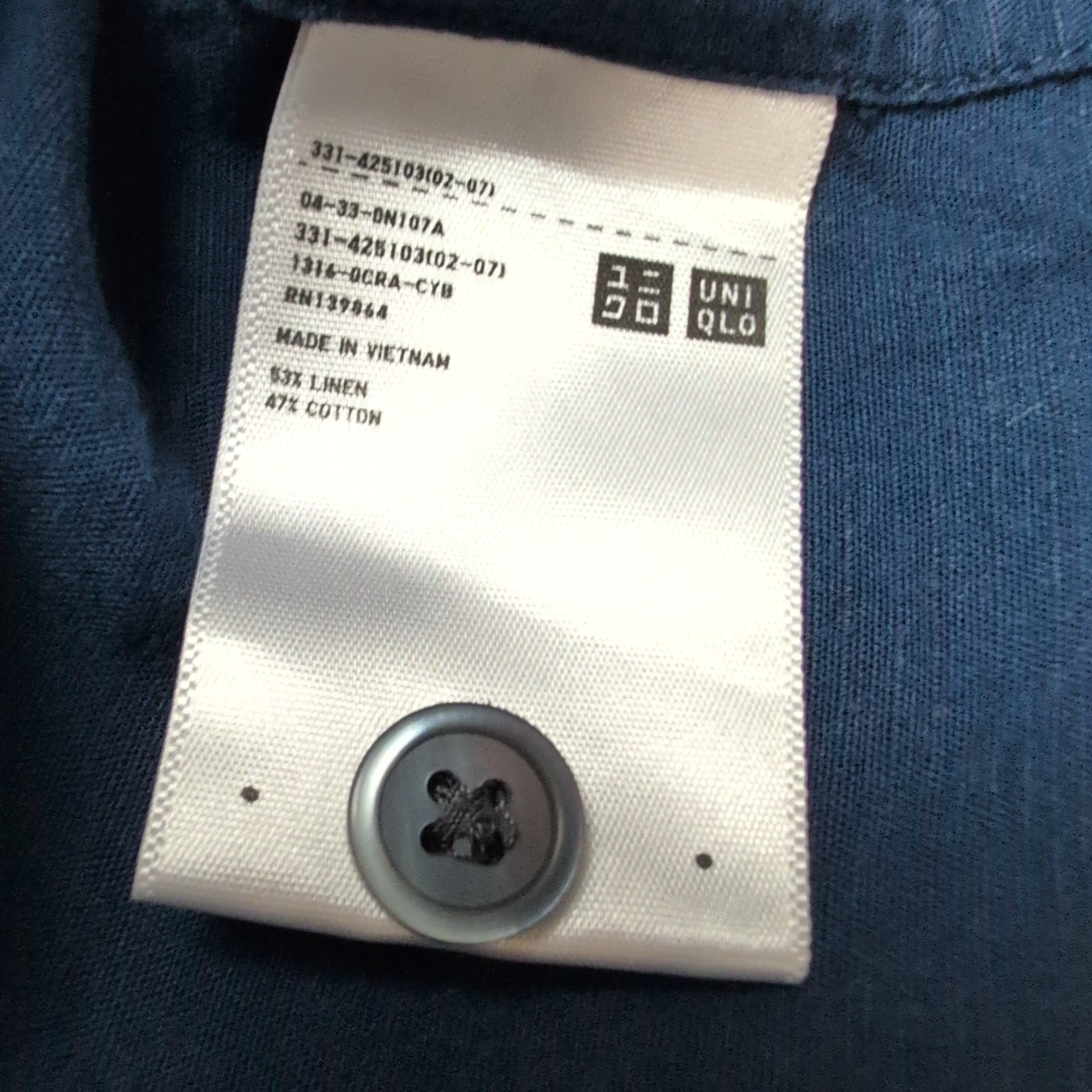 Chemise UNIQLO Lin S Bleu Marine Uni Manches Courtes Poche manches courtes