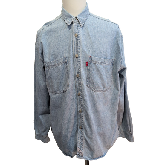 Chemise Levi's Vintage Denim Jean Bleu Clair Poches Taille L manches longues