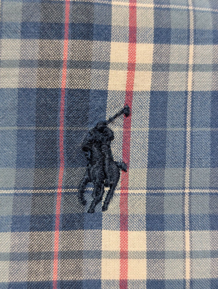 CHEMISE Ralph Lauren Homme L CUSTOM FIT Bleu Carreaux TBE Réparée 100% Coton