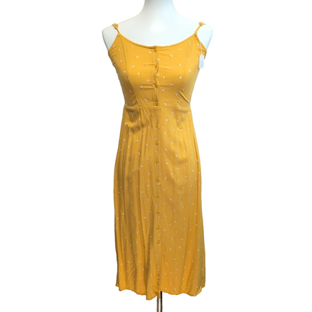 Robe d'été Jaune Moutarde XS/S Viscose Bretelles Réglables Boutonnée
