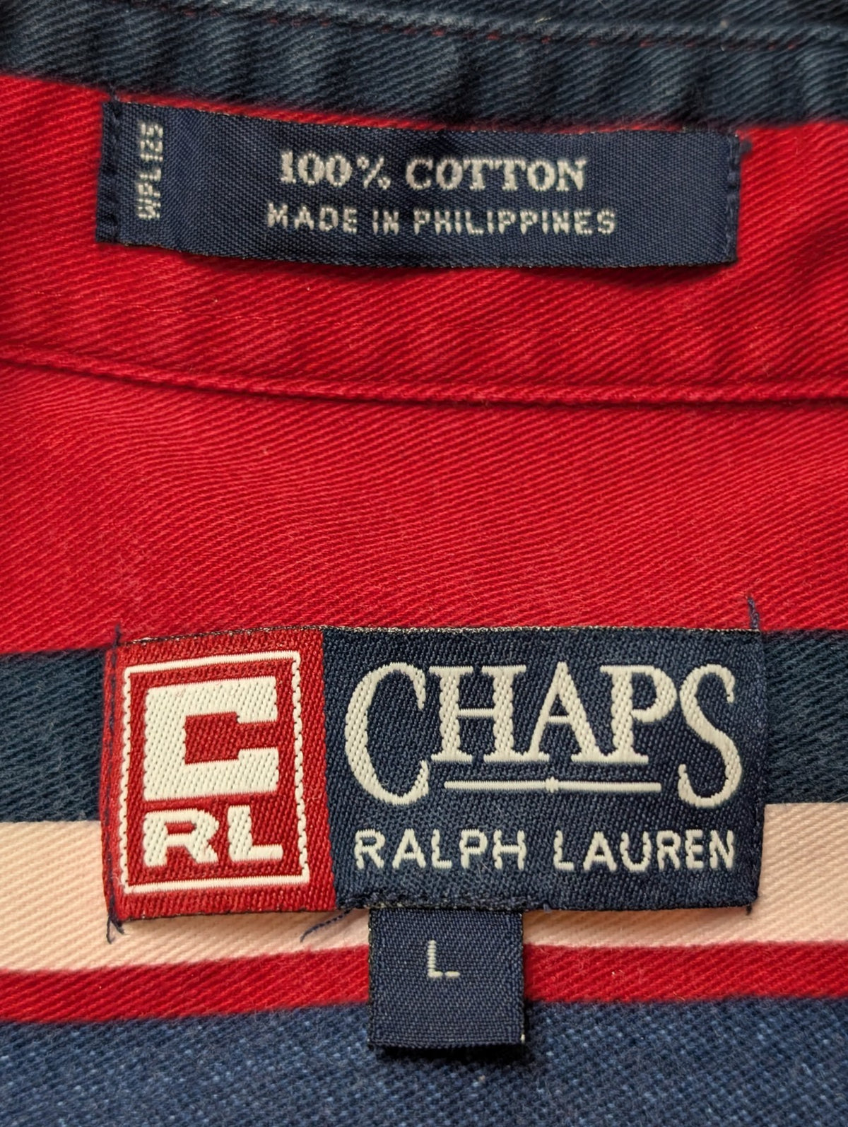 Chemise CHAPS Ralph Lauren rouge rayures shirt button down coton L