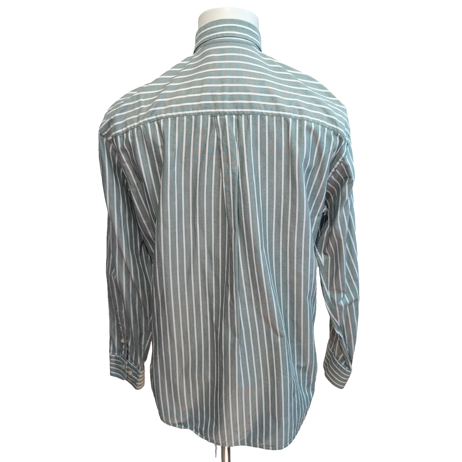 Chemise BURBERRY M Verte Rayures Blanches Oxford Logo Brodé Manches Longues