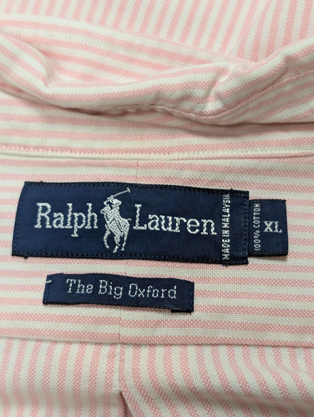 Chemise Polo Ralph Lauren Shirt XL XXL The Big Oxford Rose Rayée Logo Col Classi