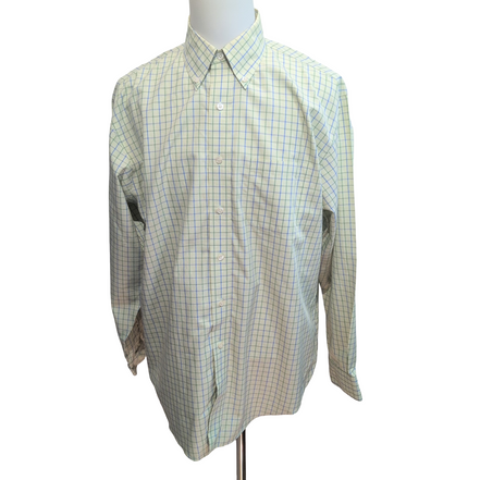 Chemise Brooks Brothers L Vert Bleu Carreaux 100% Coton manches longues
