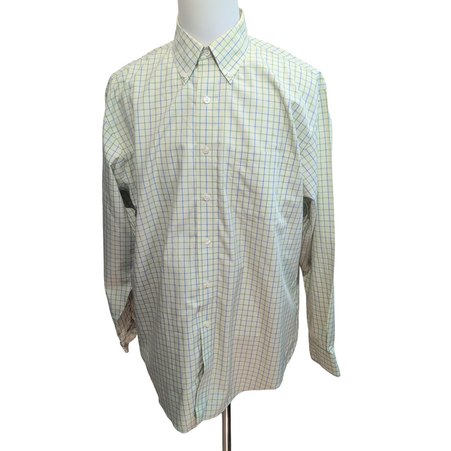 Chemise Brooks Brothers L Vert Bleu Carreaux 100% Coton manches longues