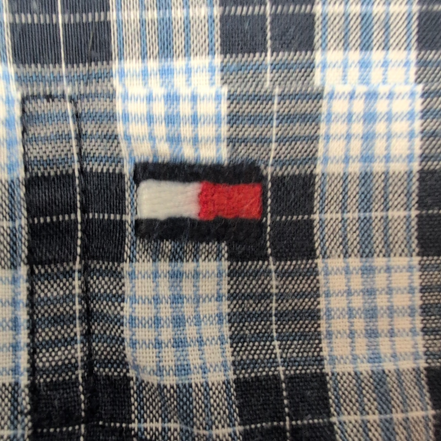 Chemise manches courtes Tommy Hilfiger bleue à carreaux taille L homme 1 poche